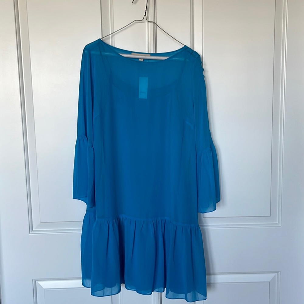 Loft NWT sz 8 blue dress. Drop waist. Sheer with under slip.